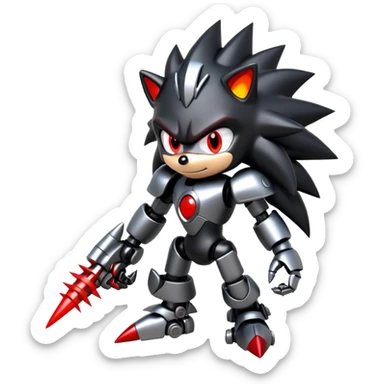 Robotic black Shadow the Hedgehog with metallic body, glowing red eyes, and mechanical quills sticker
