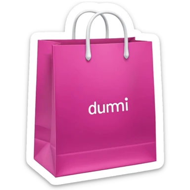 Fuchsia pink paper bag with white handles, repeating DRUNI  in light pink and a large vertical 'DRUNI' in bold white letters in the center, iOS emoji style, shiny and realistic. sticker