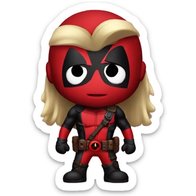 a guys wearing deadpool's costume and had long hair sticker