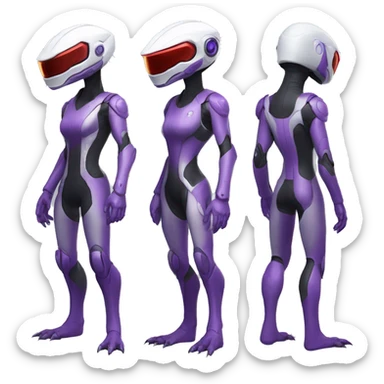 Lizard-Reptile-Raptor-Alien-Genesect-Mewtwo-Fakémon, with a futuristic visor-helmet, wearing a techwear-suit, Full Body sticker