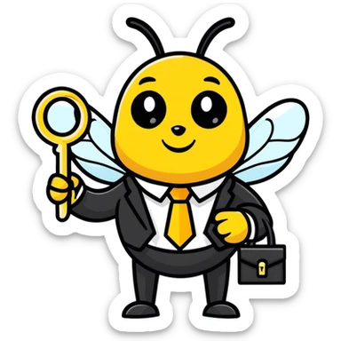 a bee in an office suit with keys in her hand.  sticker