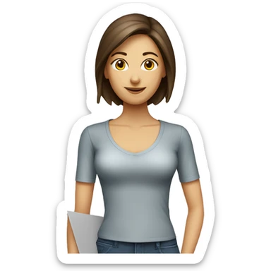 Slim brunette Caucasian lady wearing a box as clothes sticker