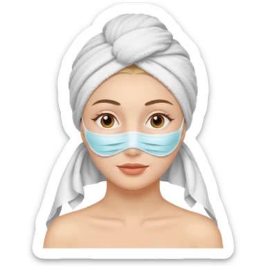 Woman wearing a skincare mask with a towel in her head  sticker