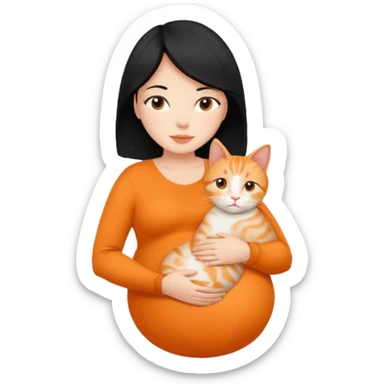 pregnant black hair woman with orange cat sticker