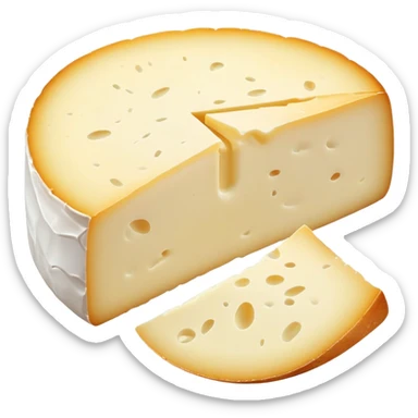 cinematic-realistic-brie-cheese-emoji,-featuring-soft-ripened-cheese-with-a-delicate white rind-rendered-with-lifelike-detail-and-inviting,-natural-lighting sticker