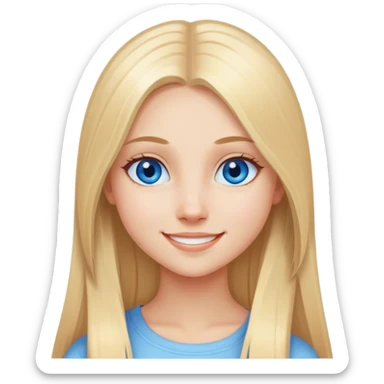 Straight long blonde hair and blue eyes girl sweet smile sticker