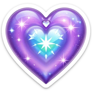 sparkly glossy pastel purple iridescent glass crystal nebula glass heart sticker