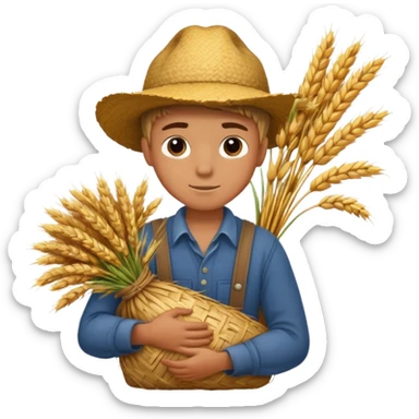 boy farmer, hug a bundle of straw sticker