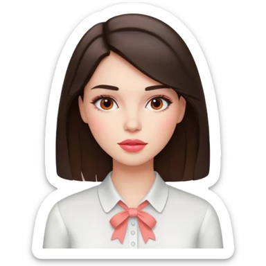 emoji를 만들고 싶어 스프링 웜톤, 스프링 라이트 컬러의 여성. 약간 brunette (dark brown color hair), coral-pink lip & blush color, wearing white blouse. sticker