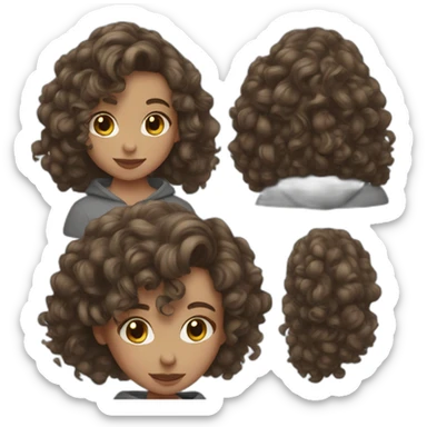 Girl with mid long brown curly hair and grey sweat-shirt  sticker