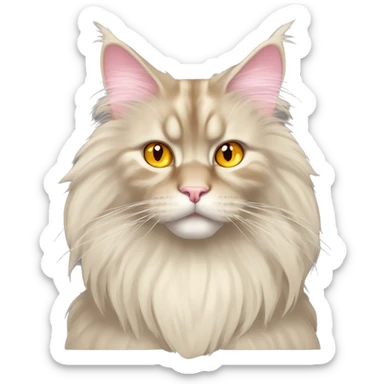 A cream-colored Maine Coon with long, fluffy fur, striking yellow-orange eyes, a pink nose, and a regal, serious expression. sticker