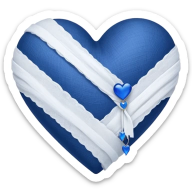 white gauze strip wrapped diagonally around a dark blue heart sticker