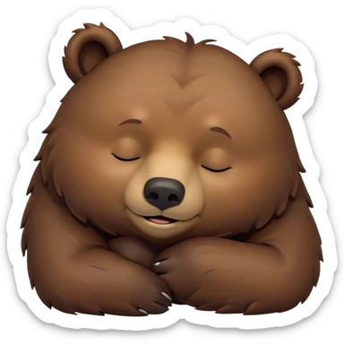 Meme-Worthy Cute Sleeping Grizzly Bear Portrait Emoji, Head resting peacefully with a contented smile, showcasing a massive, robust build and a luxuriously soft deep brown fur, eyes shut in a serene, restful nap, Simplified yet hilariously adorable features, highly detailed, glowing with a soft, drowsy light, high shine, relaxed and utterly lovable, stylized with an air of playful laziness, bright and heartwarming, soft glowing outline, capturing the essence of a comically sleepy grizzly, so meme-worthy it feels like it could instantly become the next viral sensation of adorable slumber! sticker