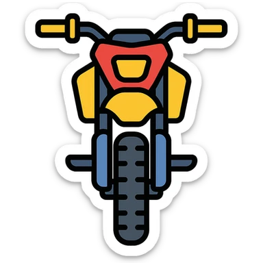 125cc dirtbike, front angle, bold colors, sporty, icon style, lineal color icon with black outlines sticker