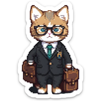 kitten in a suit holding a briefcase and wearing glasses sticker