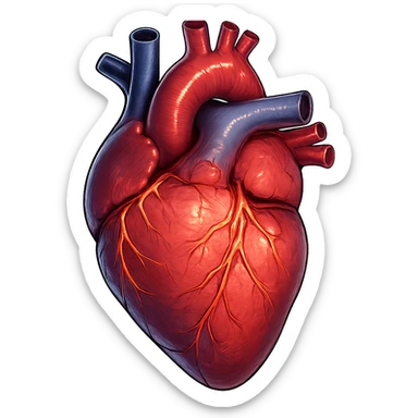 realistic anime heart, semi-realistic anatomy, anime-inspired lighting, vibrant colors sticker
