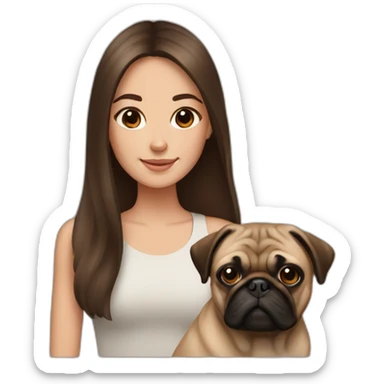 Girl with long brown hair and brown pug sticker