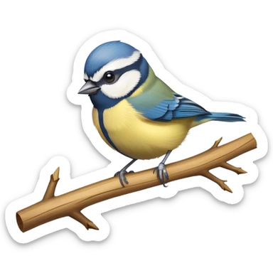 small blue tit bird with yellow chest perched on branch sticker