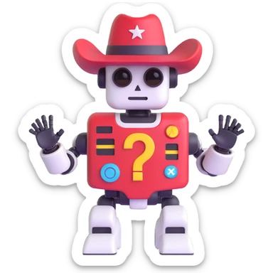 system robot with a cowboy hat and a plus sign overlay sticker