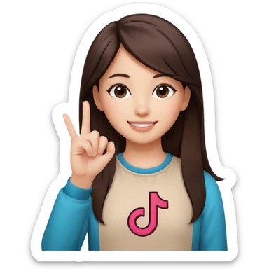 Girl with tiktok logo point up with one finger and dark brown hair sticker