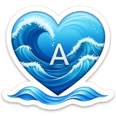 ocean heart with letter A sticker