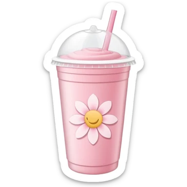 Pastel pink and white Sakura flower smoothie inside a plastic cup with a lid and straw  sticker