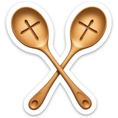 wo wooden spoons hitting each other with their flat sides, creating a cross-like shape with their handles, forming an intricate and striking visual sticker