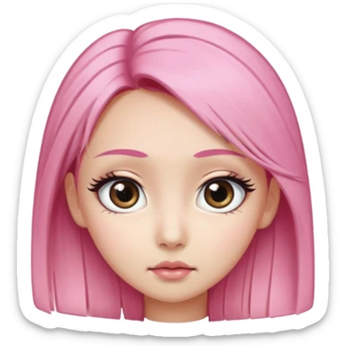 An Asian girl with pink-blonde hair, big eyes, thick eyebrows, and long eyelashes; only her head... sticker