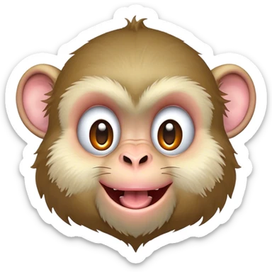 Cinematic Adorably Mischievous Macaque Portrait Emoji, Head tilted in a playful wink with an exaggerated, cheeky grin and a slightly raised eyebrow, featuring a compact, nimble build with fluffy fur and round, twinkling eyes brimming with mischief, Simplified yet irresistibly endearing features, highly detailed, glowing with a bright, joyful radiance, high shine, lively and quirky, stylized with an air of whimsical primate fun, soft glowing outline, capturing the essence of a mischievous macaque that seems ready to pull a playful face and scamper into your heart! sticker