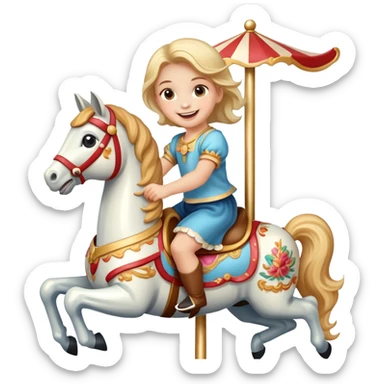 child riding a carousel horse, joyful expression sticker