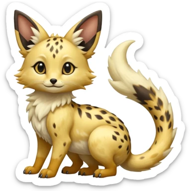 Shiny whitish golden brown fluffy furry hyper realistic lifelike beautiful pretty soft beige Goldilocks cream-colored Celestial Salandit-Umbreon-Genet-Noivern-Noibat-Serval-Hybrid (Full body) sticker