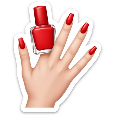 hand with painted nails and nail polish bottle sticker