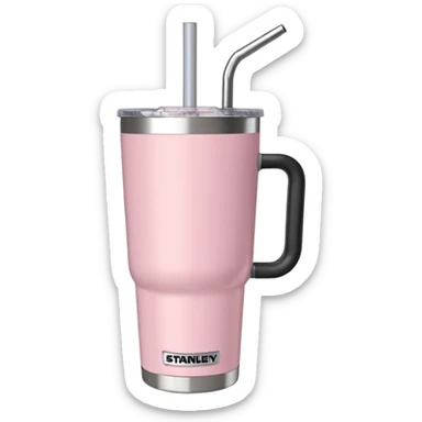 Light pink 40oz Stanley tumbler with handle and straw sticker
