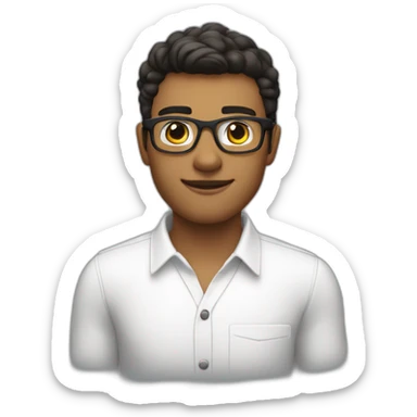 A young fit buissnessman with black glasses and white shirt sticker