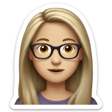 White girl with a brown long hair and glasses sticker