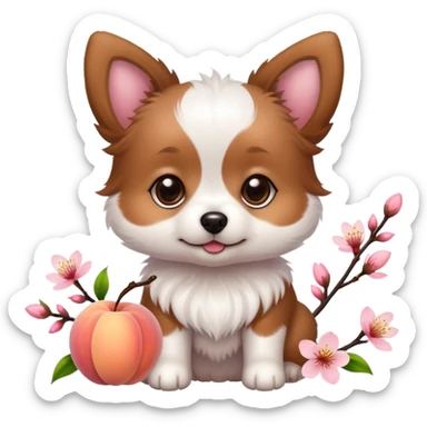 A cute little dog and a peach blossom sticker