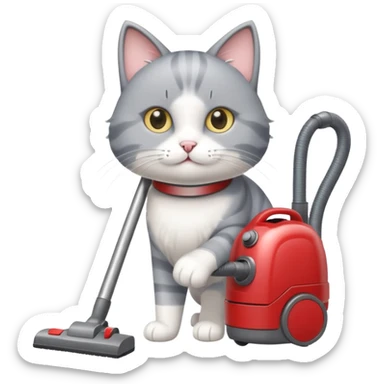 cat pushing vacuum cleaner sticker