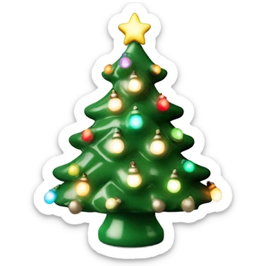 Green vintage ceramic Christmas tree with colored Christmas lights and snow  sticker
