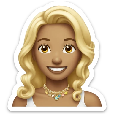 blonde girl smiling with jewelry sticker