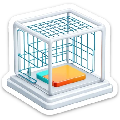 Create an emoji for 3D visualization and modeling. Show a 3D object with wireframe lines and a 3D modeling tool interface. Use modern, professional colors. Do not include any emojis or smiley faces. Make the background transparent. sticker