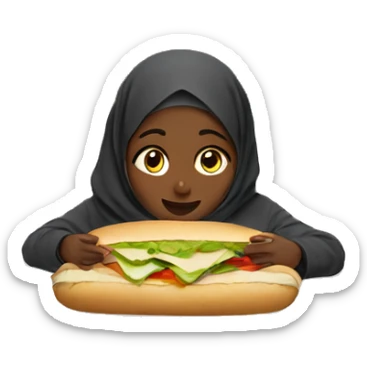 Black Hijabi eating sandwich in bed sticker