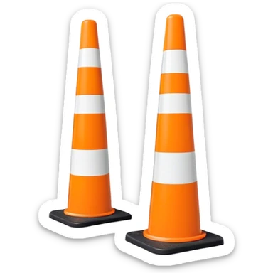 Two orange and white conical traffic bollards with a caution tape stretched between them, marking a restricted or blocked area sticker