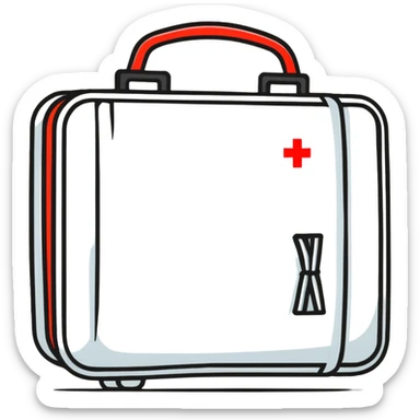 First aid kit with a red cross sticker