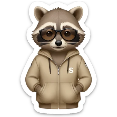 friendly anthropomorphised raccoon in a Sopranos-style mafia tracksuit, wearing dark sunglasses, relaxed pose sticker