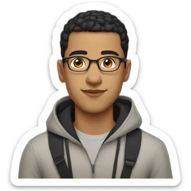 Young man from moroccan with glasses, black hair (buzz cut), looking majestic sticker