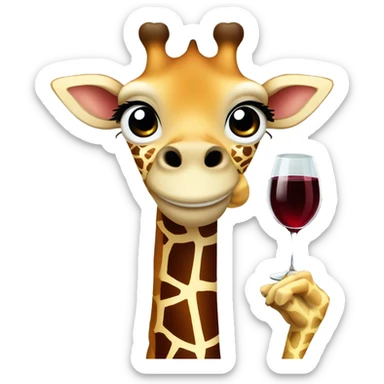 French giraffe holding red wineglass sticker