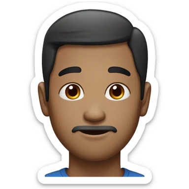 Indonesian man with dark brown skin, thin face, mole on right chin, thin beard, wrinkled forehead, acne scars on face sticker