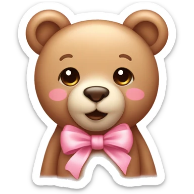 teddy bear with a little blush and pink bow winking with cute eyelashes sticker
