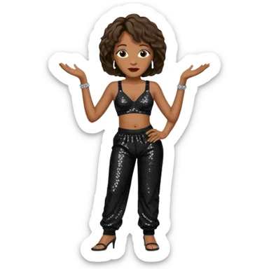 Whitney Houston with black sequin baggy bra, black sequin baggy pants sticker