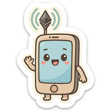 friendly cartoon chibi stickers style phone with ether icon (antenna and waves) sticker